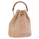 GUCCI Bamboo Hand Bag Suede Beige Gold 001 2865 Auth 190592-1