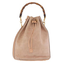 GUCCI Bamboo Hand Bag Suede Beige Gold 001 2865 Auth 190592-2