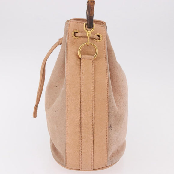 GUCCI Bamboo Hand Bag Suede Beige Gold 001 2865 Auth 190592