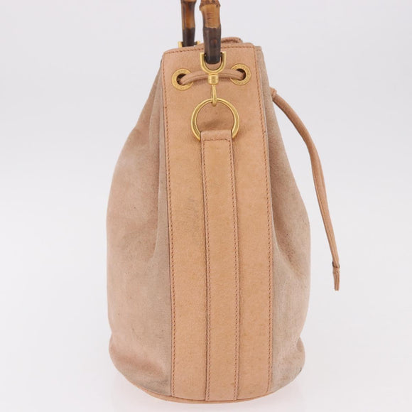 GUCCI Bamboo Hand Bag Suede Beige Gold 001 2865 Auth 190592
