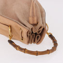 GUCCI Bamboo Hand Bag Suede Beige Gold 001 2865 Auth 190592-7