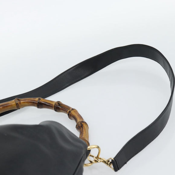 GUCCI Bamboo Hand Bag Leather 2way Black Gold 001 1998 Auth 190593