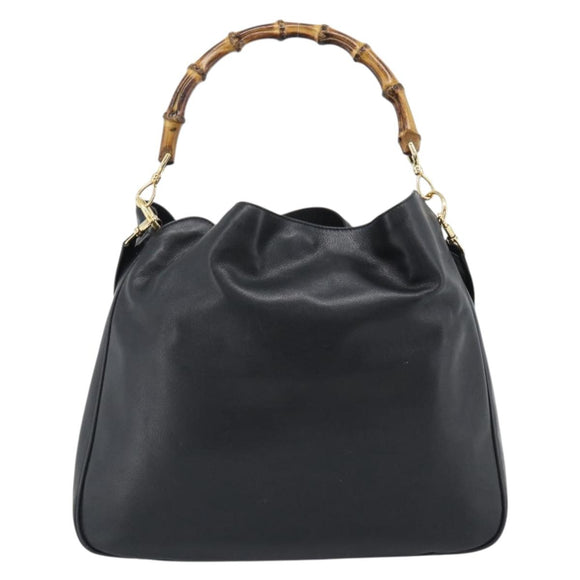 GUCCI Bamboo Hand Bag Leather 2way Black Gold 001 1998 Auth 190593
