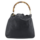 GUCCI Bamboo Hand Bag Leather 2way Black Gold 001 1998 Auth 190593-2
