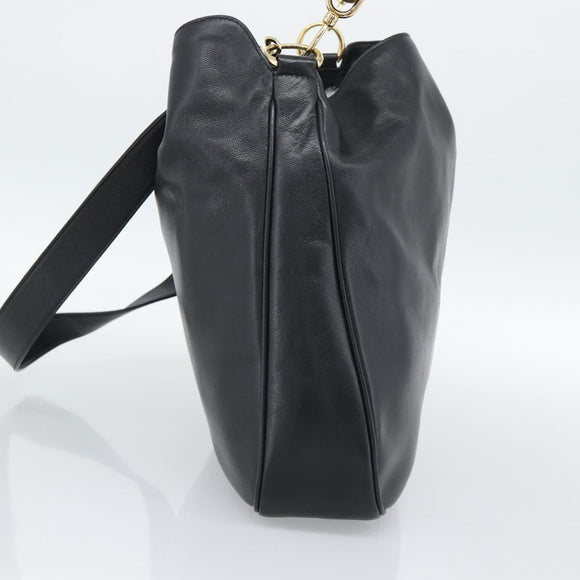 GUCCI Bamboo Hand Bag Leather 2way Black Gold 001 1998 Auth 190593