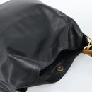 GUCCI Bamboo Hand Bag Leather 2way Black Gold 001 1998 Auth 190593-6
