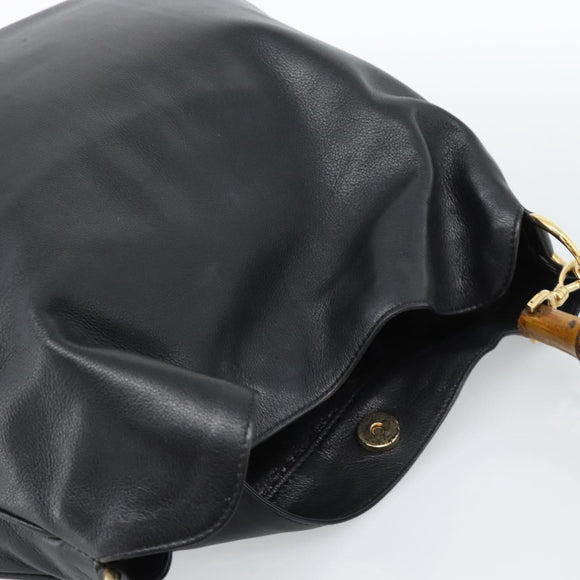 GUCCI Bamboo Hand Bag Leather 2way Black Gold 001 1998 Auth 190593