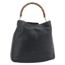 GUCCI Bamboo Hand Bag Leather Black Gold 001 1638 Auth 190594-1