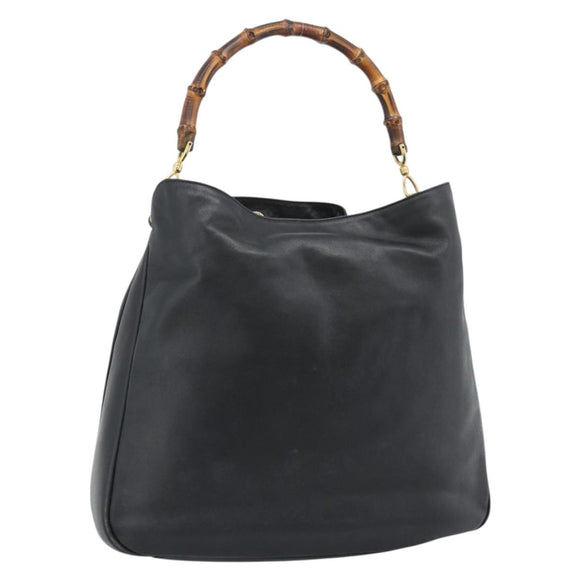 GUCCI Bamboo Hand Bag Leather Black Gold 001 1638 Auth 190594
