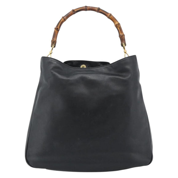 GUCCI Bamboo Hand Bag Leather Black Gold 001 1638 Auth 190594