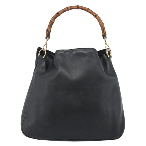GUCCI Bamboo Hand Bag Leather Black Gold 001 1638 Auth 190594
