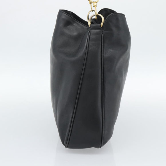GUCCI Bamboo Hand Bag Leather Black Gold 001 1638 Auth 190594