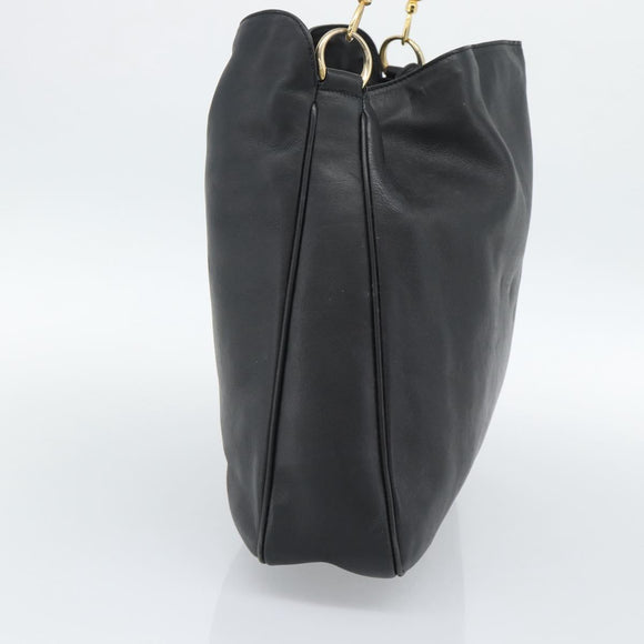 GUCCI Bamboo Hand Bag Leather Black Gold 001 1638 Auth 190594
