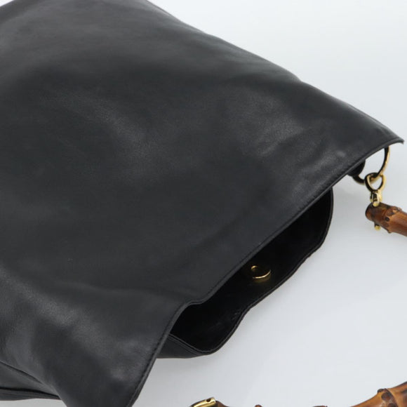 GUCCI Bamboo Hand Bag Leather Black Gold 001 1638 Auth 190594