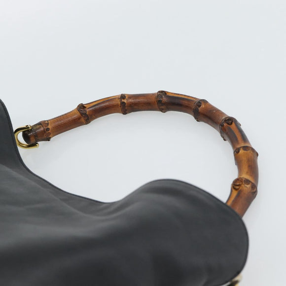 GUCCI Bamboo Hand Bag Leather Black Gold 001 1638 Auth 190594