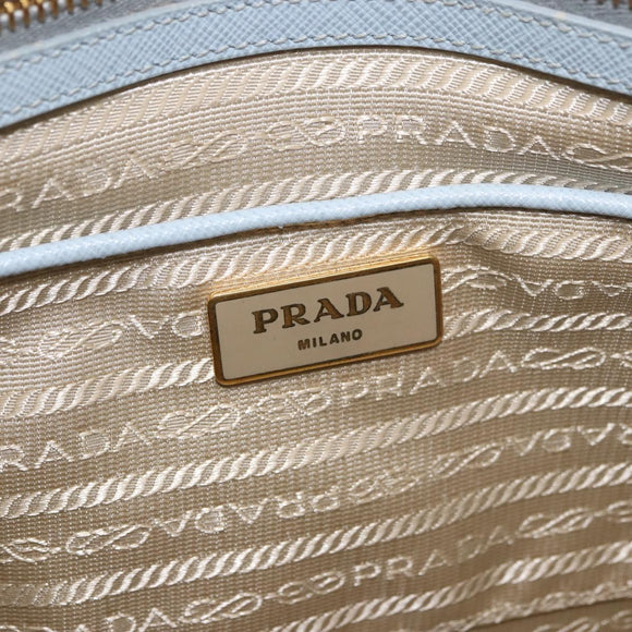PRADA Hand Bag Saffiano 2way Light Blue Gold Auth 190596V