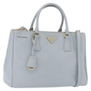 PRADA Hand Bag Saffiano 2way Light Blue Gold Auth 190596V-1