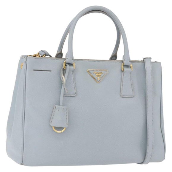 PRADA Hand Bag Saffiano 2way Light Blue Gold Auth 190596V