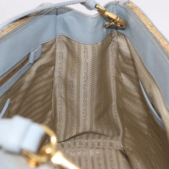 PRADA Hand Bag Saffiano 2way Light Blue Gold Auth 190596V