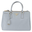 PRADA Hand Bag Saffiano 2way Light Blue Gold Auth 190596V-13