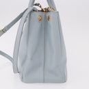 PRADA Hand Bag Saffiano 2way Light Blue Gold Auth 190596V-3