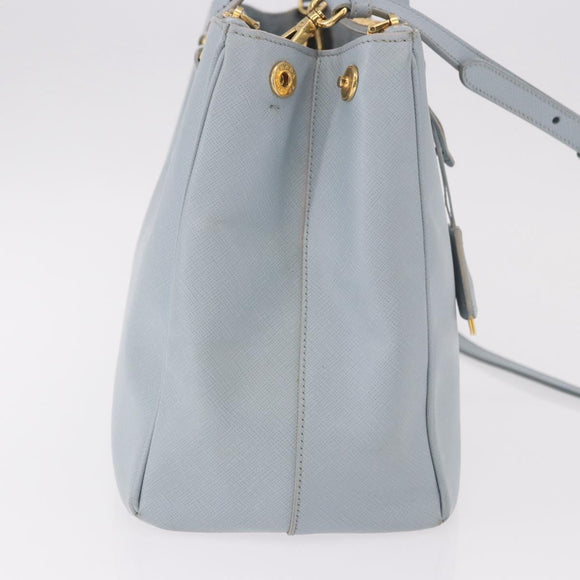 PRADA Hand Bag Saffiano 2way Light Blue Gold Auth 190596V