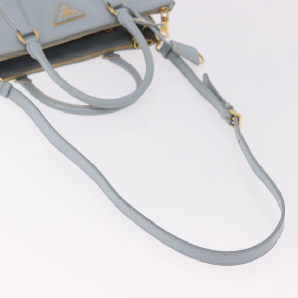 PRADA Hand Bag Saffiano 2way Light Blue Gold Auth 190596V