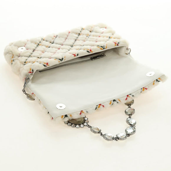 Miu Miu Chain Schoudertas Bepant Sierlijk Wit Zilver Auth 190605M