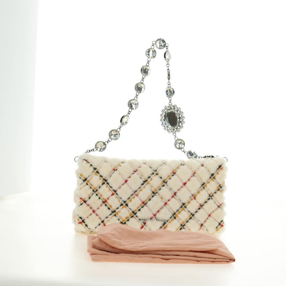 Miu Miu Chain Shoulder Bag Fur White Silver Auth 190605M