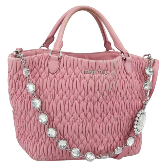 Miu Miu Matelasse Chain Shoulder Bag Leather 2way Pink Silver Auth 190606