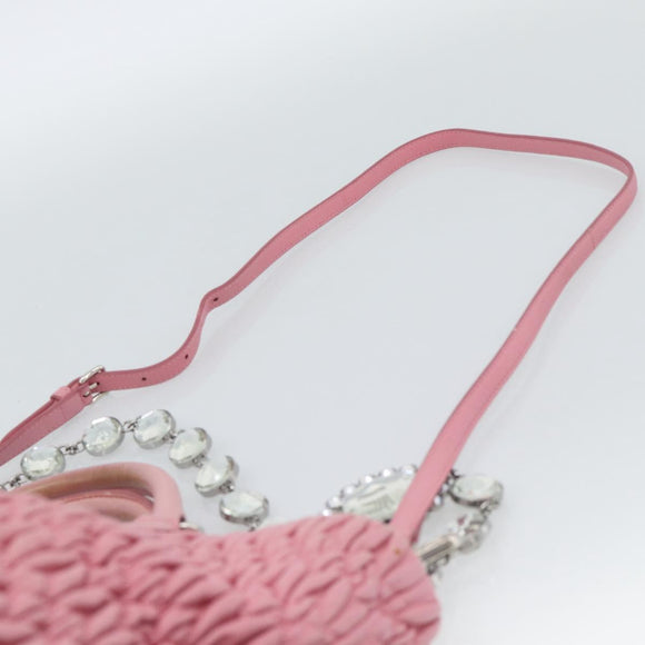 Miu Miu Matelasse Chain Shoulder Bag Leather 2way Pink Silver Auth 190606