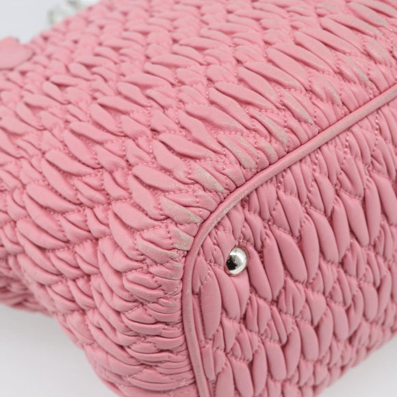 Miu Miu Matelasse Chain Shoulder Bag Leather 2way Pink Silver Auth 190606