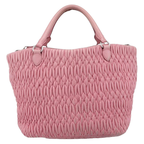 Miu Miu Matelasse Chain Shoulder Bag Leather 2way Pink Silver Auth 190606