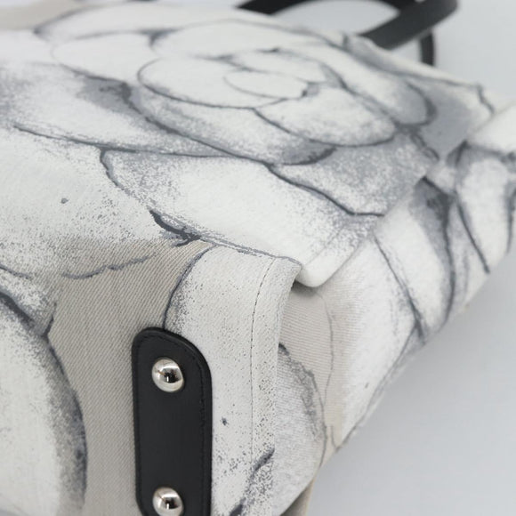 CHANEL Camelia Tote Bag Canvas White Silver CC Auth 190607V
