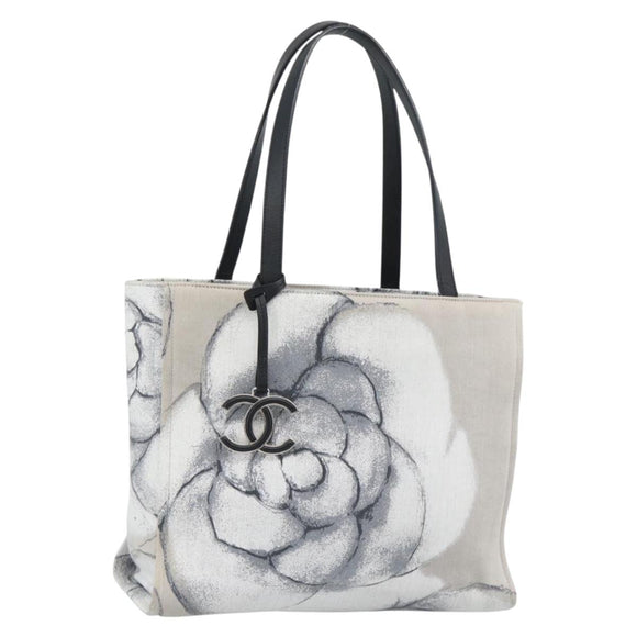 CHANEL Camelia Tote Bag Canvas White Silver CC Auth 190607V