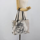 CHANEL Camelia Tote Bag Canvas White Silver CC Auth 190607V-22