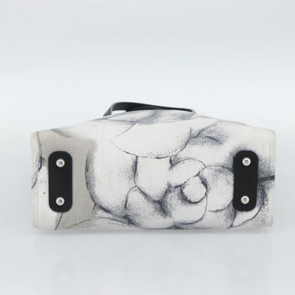 CHANEL Camelia Tote Bag Canvas White Silver CC Auth 190607V