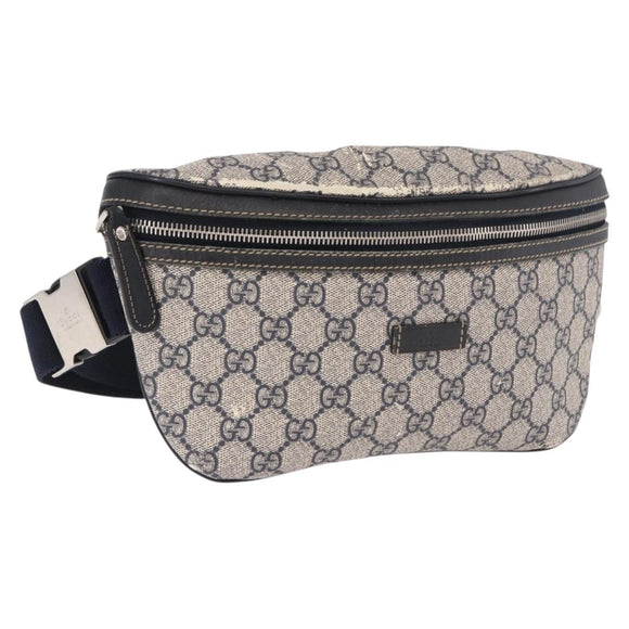 GUCCI GG Supreme Waist Bag PVC Navy Silver 233269 Auth 190610