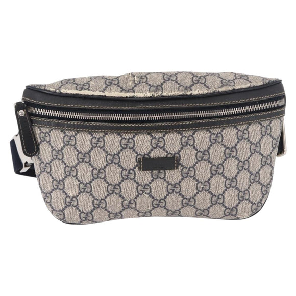 GUCCI GG Supreme Waist Bag PVC Navy Silver 233269 Auth 190610