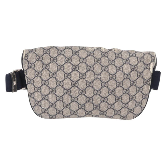 GUCCI GG Supreme Waist Bag PVC Navy Silver 233269 Auth 190610