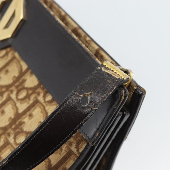 Christian Dior Trotter Canvas Shoulder Bag Beige Gold Auth 190611