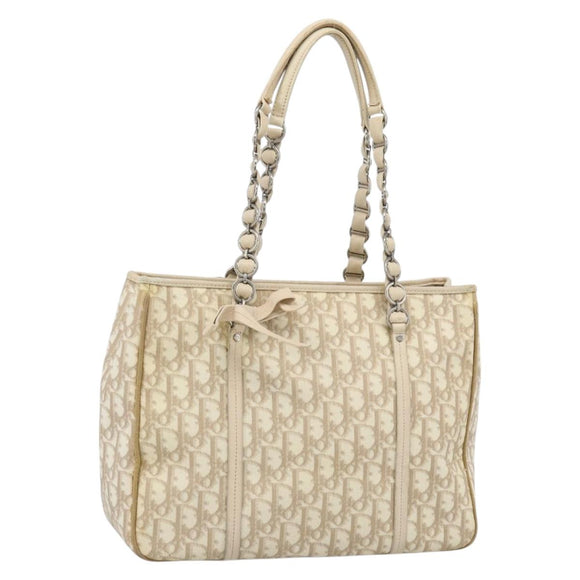 Christian Dior Trotter Canvas Romantic Chain Shoulder Bag PVC Ivory Auth 190613