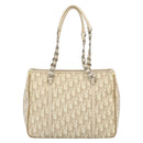 Christian Dior Trotter Canvas Romantic Chain Shoulder Bag PVC Ivory Auth 190613-2
