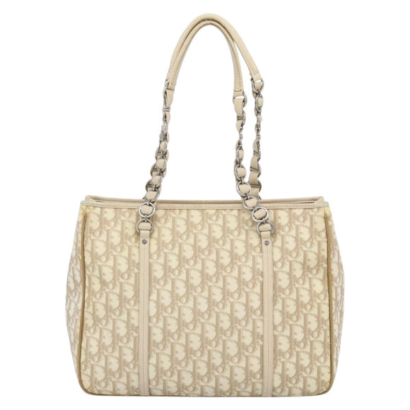 Christian Dior Trotter Canvas Romantic Chain Shoulder Bag PVC Ivory Auth 190613