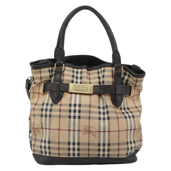 BURBERRY Nova Check Tote Bag PVC 2way Beige Gold Auth 190614