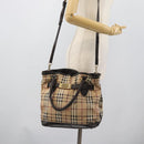 BURBERRY Nova Check Tote Bag PVC 2way Beige Gold Auth 190614-29