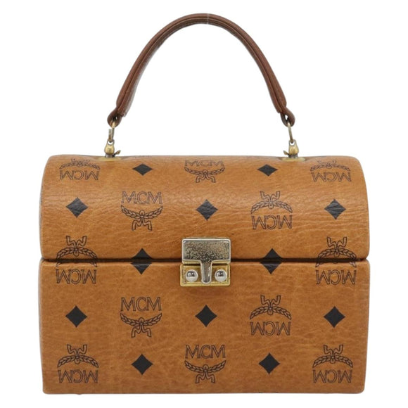 MCM Vicetos Logogram Vanity Hand Bag PVC Leather Brown Gold Auth 190615A