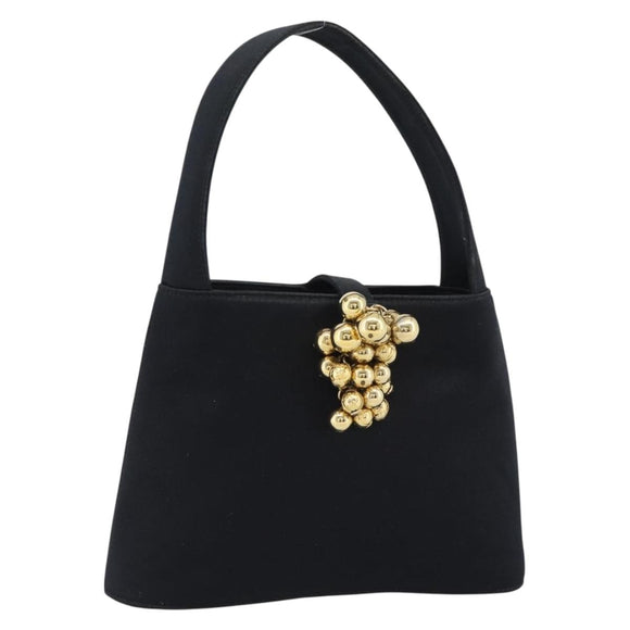 Salvatore Ferragamo Hand Bag Satin Black Gold Auth 190618
