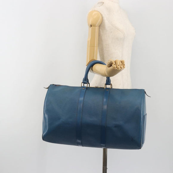 LOUIS VUITTON Epi Keepall 45 Boston Bag Blue M42975 LV Auth 190619