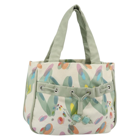 CHANEL Tote Bag Canvas Green Silver CC Auth 190622A